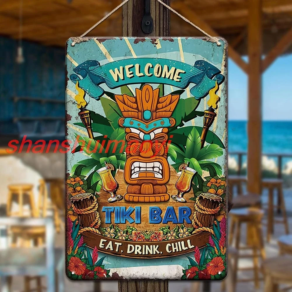 YOYI ART Приветственная жестяная вывеска Tiki Bar — винтажные металлические вывески