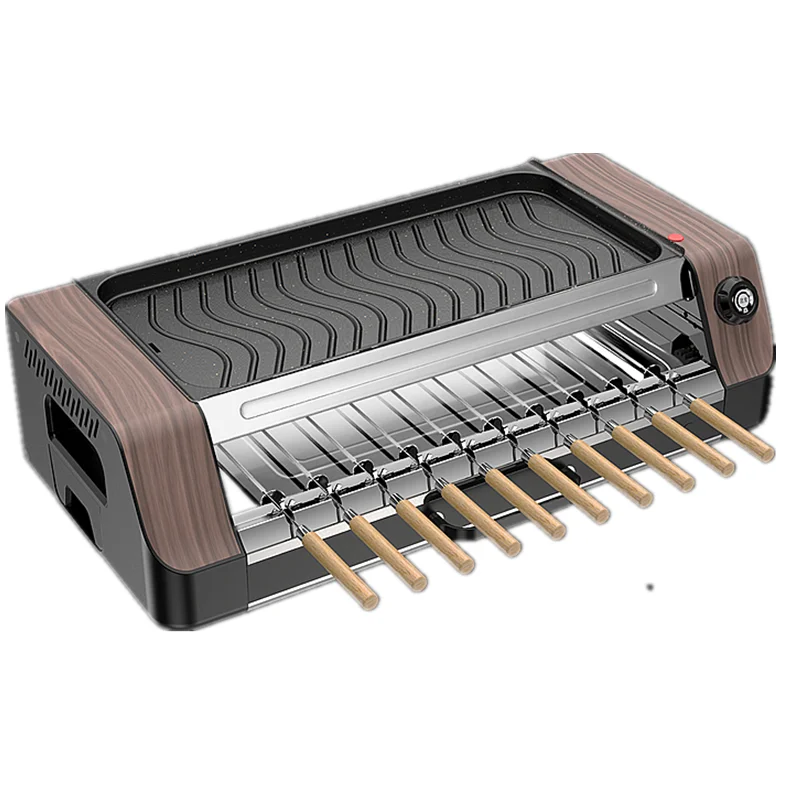 

220V 2 Layers Smokeless Automatic Rotary Electric Grill For Home Barbecue Meat Machine Non-stick Grill Plate Multi Cooker