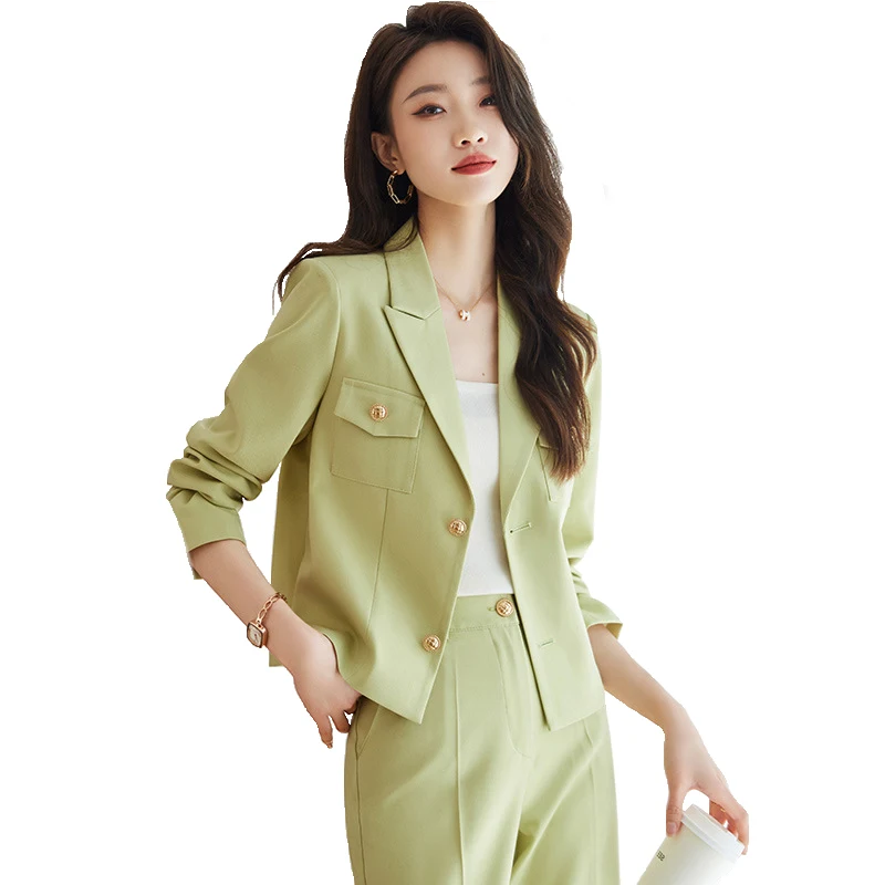 

High End Women Pant Suit Fashion Office Business Work Wear Ladies Short Single Breasted Blazer +Cargo Pant Formal Two Piece Set