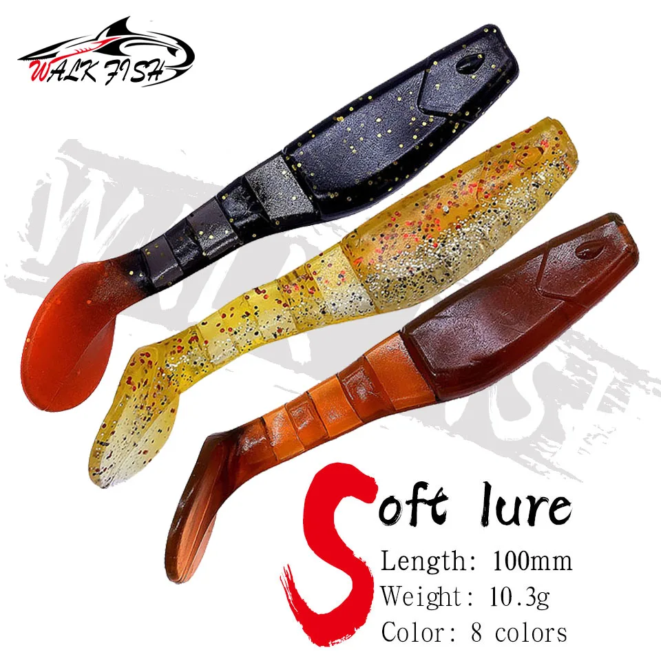 

WALK FISH 3PCS Soft Lures 10cm 10.3g T Tail Fishing Soft Baits Leurre Double Color Shad Artificial Silicone Wobblers For Bass