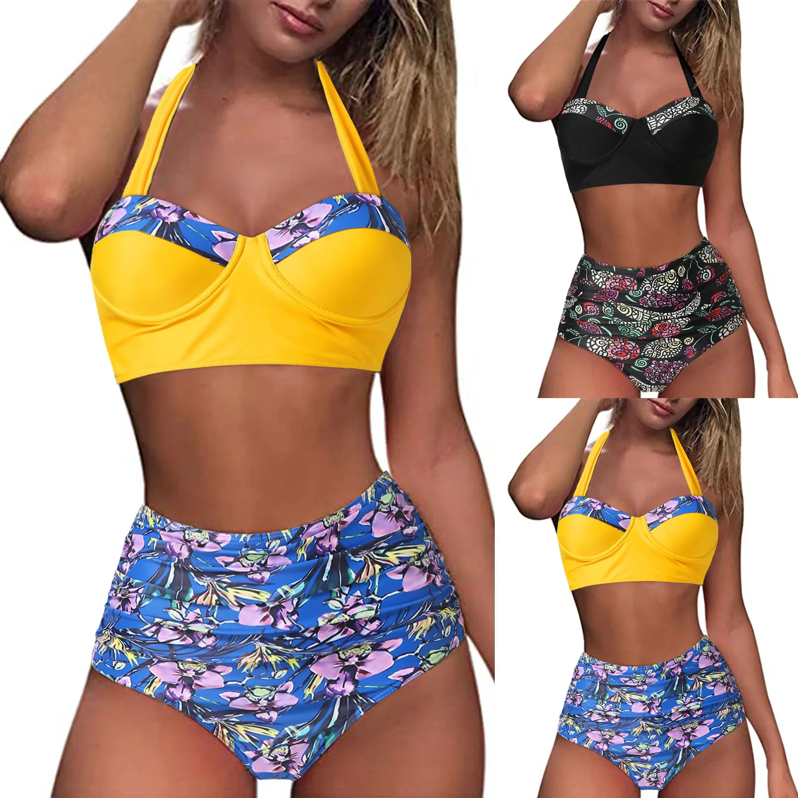 

Женский купальник-танкини с цветочным принтом, с высокой талией