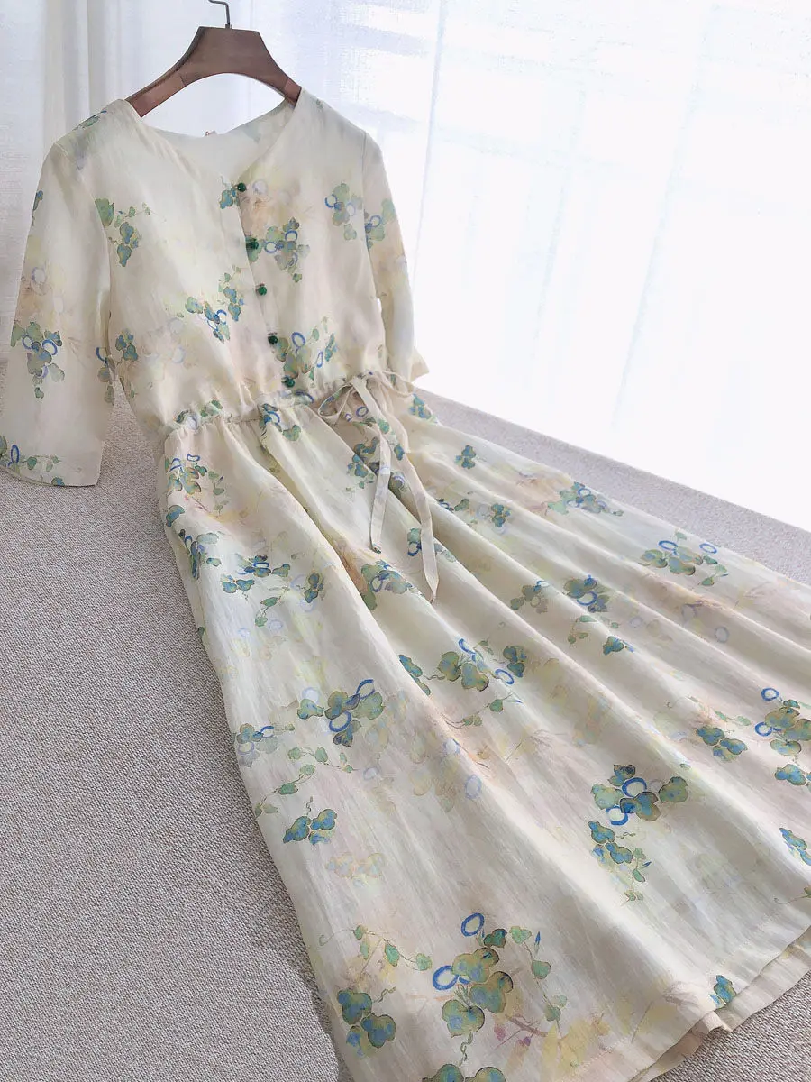 

Женское платье с высокой талией и принтом, элегантное тонкое ТРАПЕЦИЕВИДНОЕ ПЛАТЬЕ С Коротким Рукавом, корейский стиль, Новинка лета 2023, N15