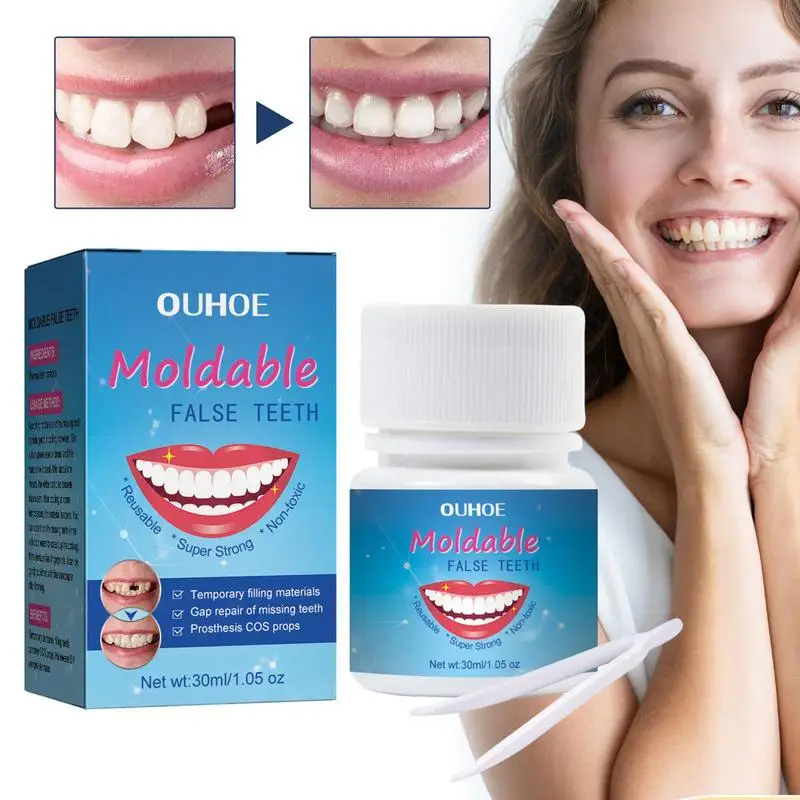 

30ml Resin Temporary Tooth Repair Granules Teeth Gaps Missing Broken Tooth False Teeth Filling Moldable Moldable False Teeth Kit