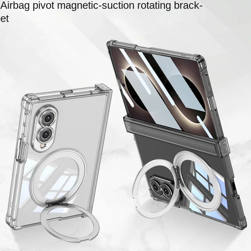 Фото Усиленные угловые воздушные подушки, прозрачный чехол для Samsung Galaxy Z Fold 8 Fold8 Ultra с металлическим кольцом-держателем и защитной стеклянной пленкой. №3