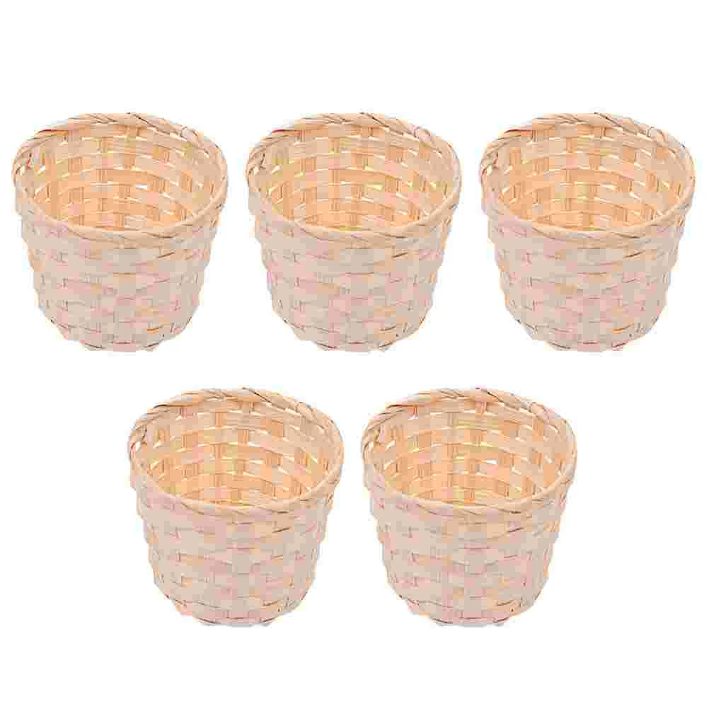 

Basket Woven Baskets Storage Wicker Flower Mini Rattan Crafts Pot Gift Container Seagrass Picnic Desktop Fruit Bamboo Handwoven
