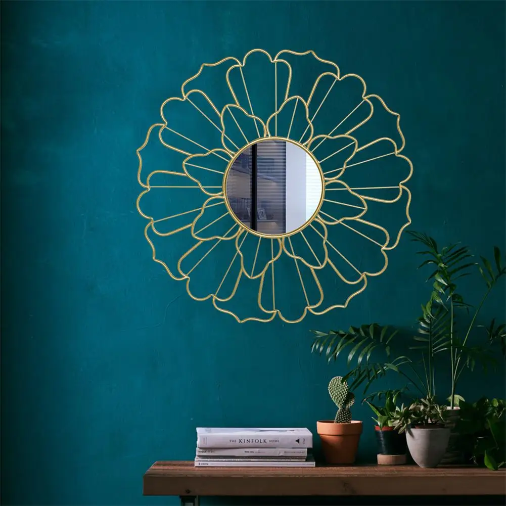

US Stock Decorative Round Mirror Iron Wall Mirror 90.17 x 2 x 90.17cm For Bathroom Bedroom Living Room Decoration