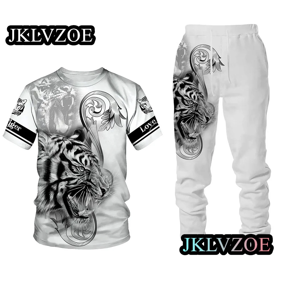 Men's Tshirt Suit Tracksuit 3D Printed Sportswear Short Sleeve T-shirt Vintage Long Pants Streetwear 2 Piece Set Male Clothes