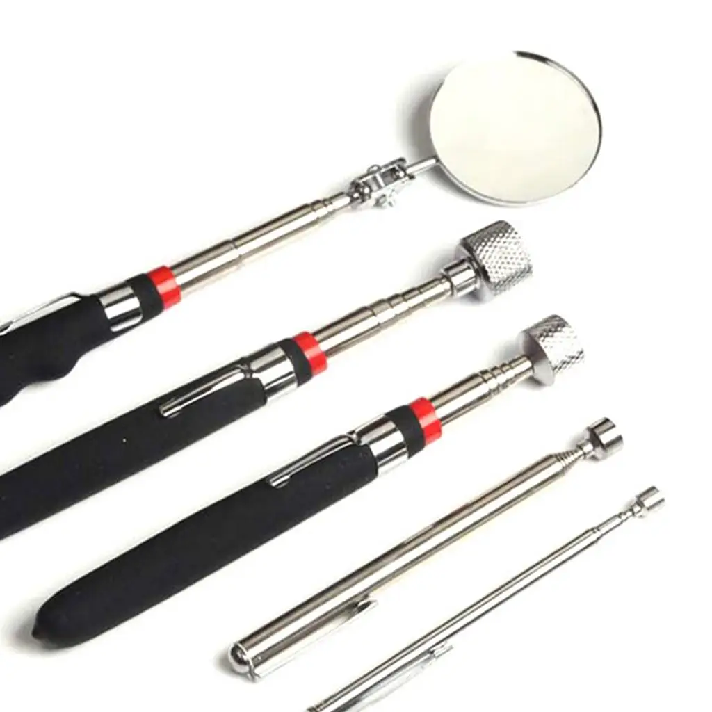 

5Pcs Magnetic Telescoping Pick up Tool, Round Inspection Mirror Flexible Adjustable Telescopic Rod Fit for Automotive Household