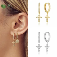925 sterling silver needle vintage cross gold earrings for women fashion crystal hoop earrings wedding luxury jewelry gifts