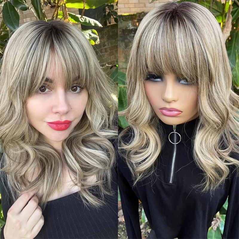 Бесклеевой парик Ombre Пепельно-русый с темными корнями HD Прозрачный синтетический