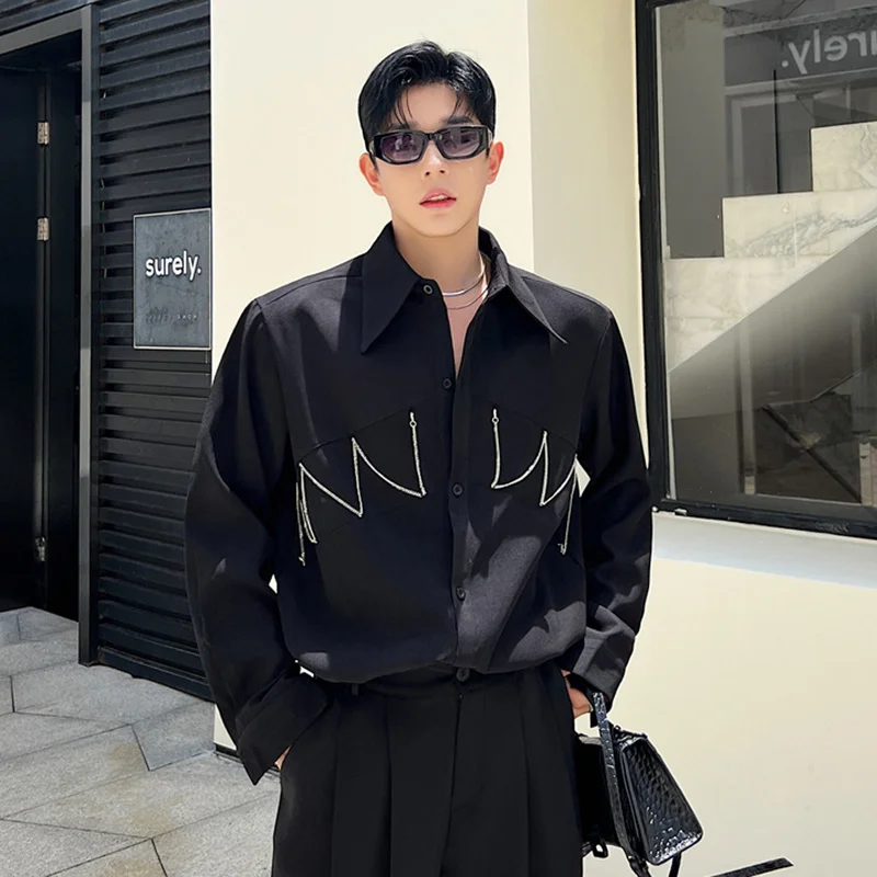 

Трендовые мужские рубашки SYUHGFA в Корейском стиле, Индивидуальные Красивые Топы с длинным рукавом, модный нишевой бриллиантовый кардиган