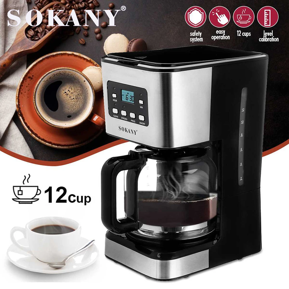 

Coffee Maker 12-cup Anti-drip Coffee Brewer Fully Automatic Espresso Machine with Coffee Pot and Water Level Gauge for Home