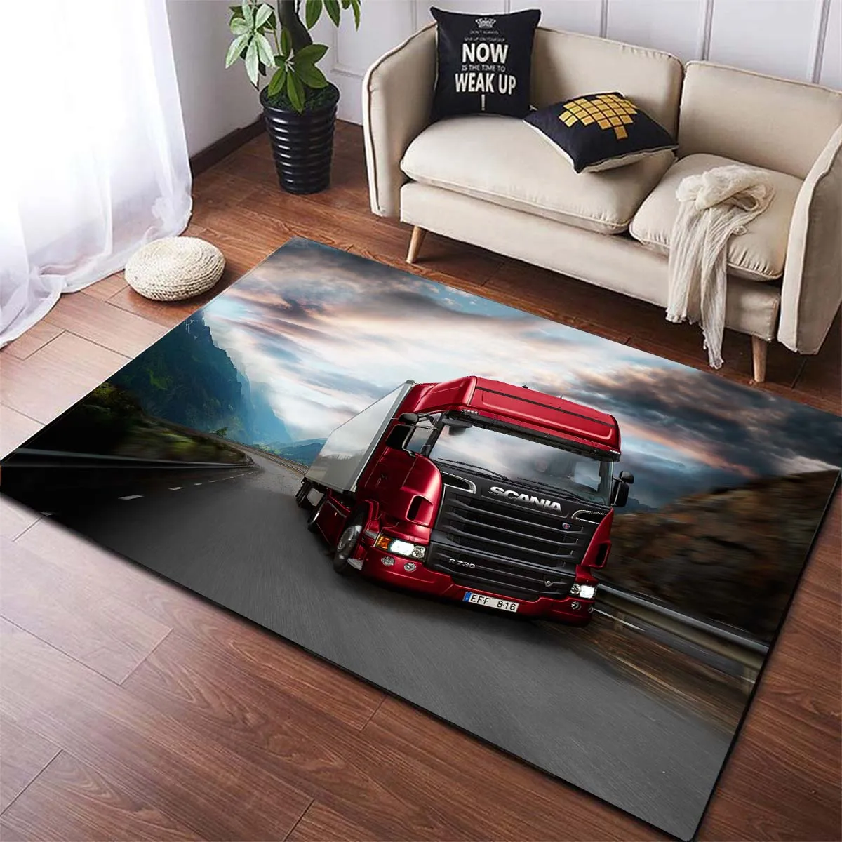

3D Scania Top Class Truck Pattern Floor Mats Kitchen Hallway Runner Rug Bedroom Living Room Soft Carpet Non-slip Area Rug Picnic