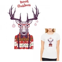 heat transfer clothes t shirt thermal stickers decoration printing merry christmas deer animal iron on patches for diy