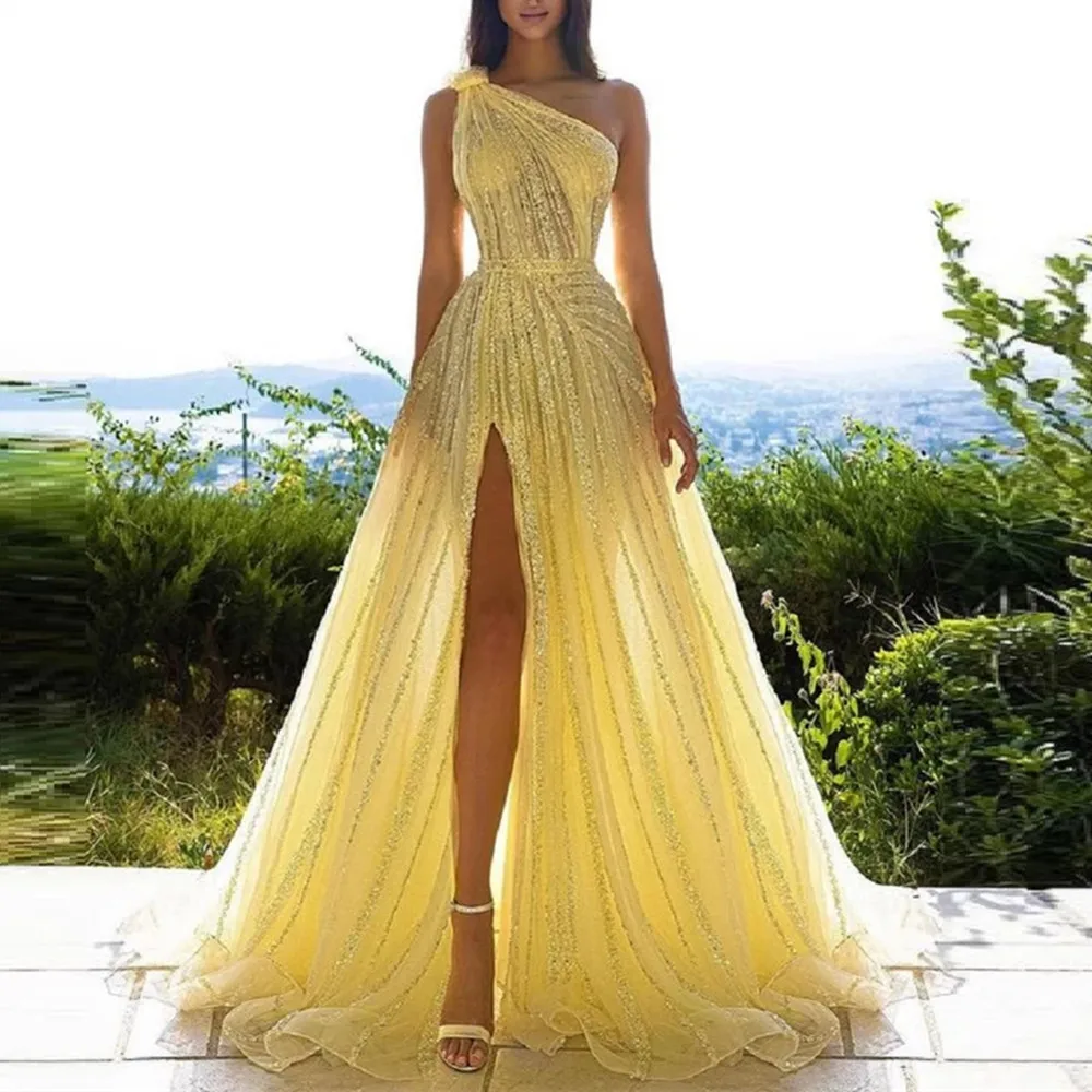 

Женская сексуальная юбка на одно плечо, трапециевидная длинная Тюлевая Прозрачная Юбка с высоким разрезом без рукавов