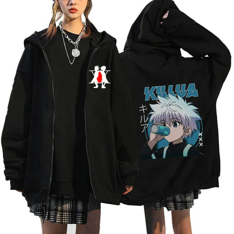 Толстовка Hunter X с капюшоном на молнии аниме Killua Zoldyck Devil Eye уличная одежда унисекс