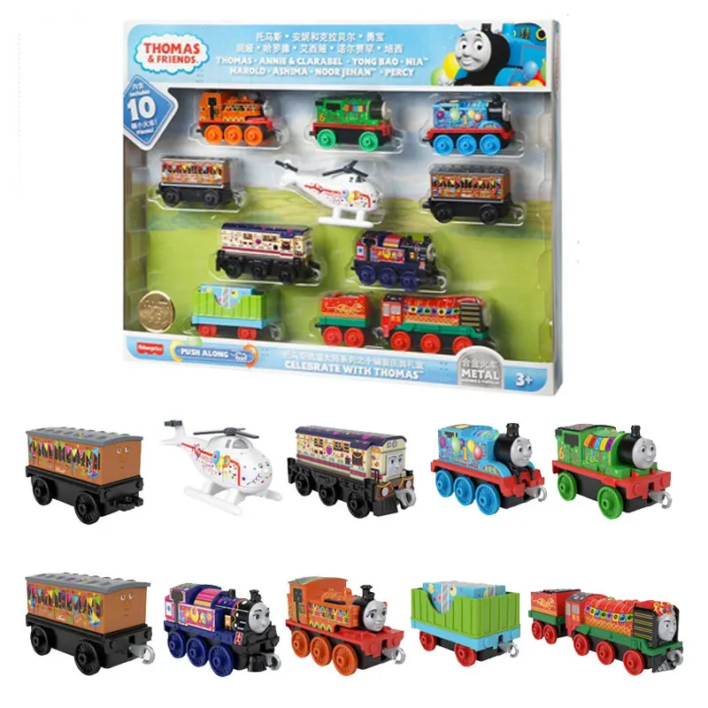 

Металлический поезд Thomas and Friends Track Master, празднование в подарочной коробке Thomas, набор игрушек на 75-ю годовщину, рождественский подарок для дет...
