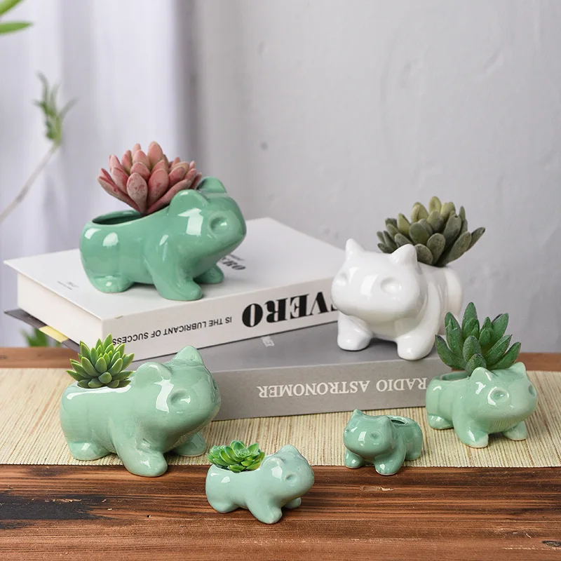 

Frog Flower Pot Home Garden Decoration Glazed Ceramic Miniature Model Succulent Planter Cute Animal Flowerpots Decoration Crafts
