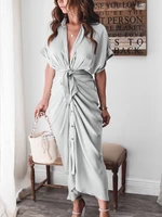 elegant fashion plain v neck lace up corset ankle length maxi vintage summer dress woman 2022 on sale