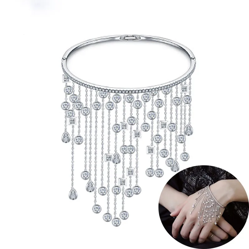 

Роскошный браслет с кисточками и фианитами, браслеты с камнями для женщин, модные ручные цепочки, свадебные аксессуары, ювелирные изделия, п...