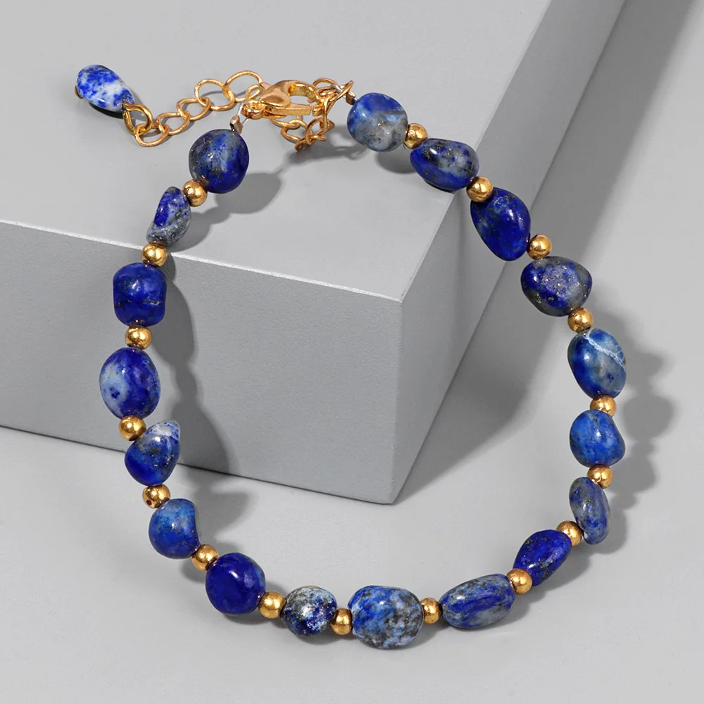 Bracelet en pierre naturelle Lapis Lazuli pour femmes  perles en pierre à puce irrégulière