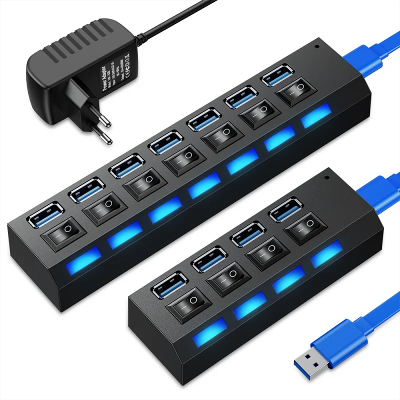 

USB 3.0 Hub USB Hub 3.0 Multi USB Splitter 3 Hab Use Power Adapter 4/7 Port Multiple Expander 2.0 USB3 Hub with Switch for PC