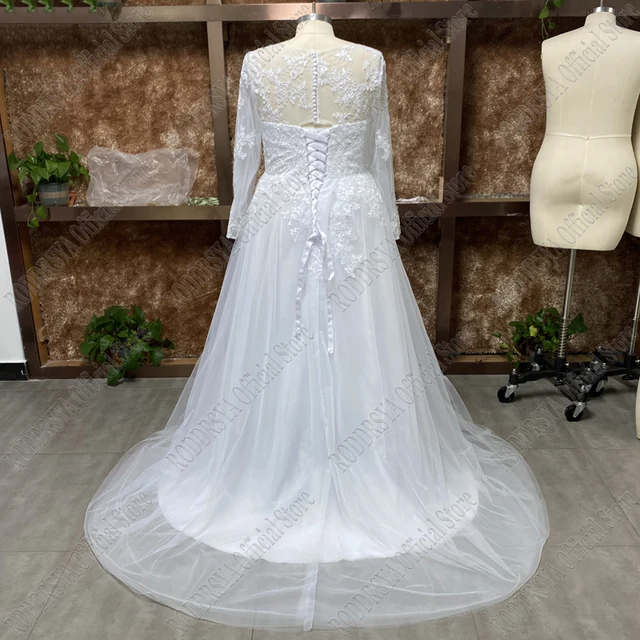 RODDRSYA Wedding Dress Long Sleeves Appliques Bridal Vestido De Noiva Lace Up Button Bride Gown A Line Custom Made Plus Size 6 RODDRSYA Wedding Dress Long Sleeves Appliques Bridal Vestido De Noiva Lace Up Button Bride Gown A Line Custom Made Plus Size 6