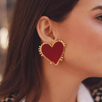 2022 fashion simple exquisite red heart stud earrings women metal gold red black heart earrings wedding party jewelry