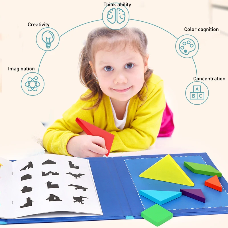 

Magnetic Jigsaw Puzzle Toys for Kids Puzzle 3D Tangram Kids Education Toys Wooden Montessori Educational Games for Children