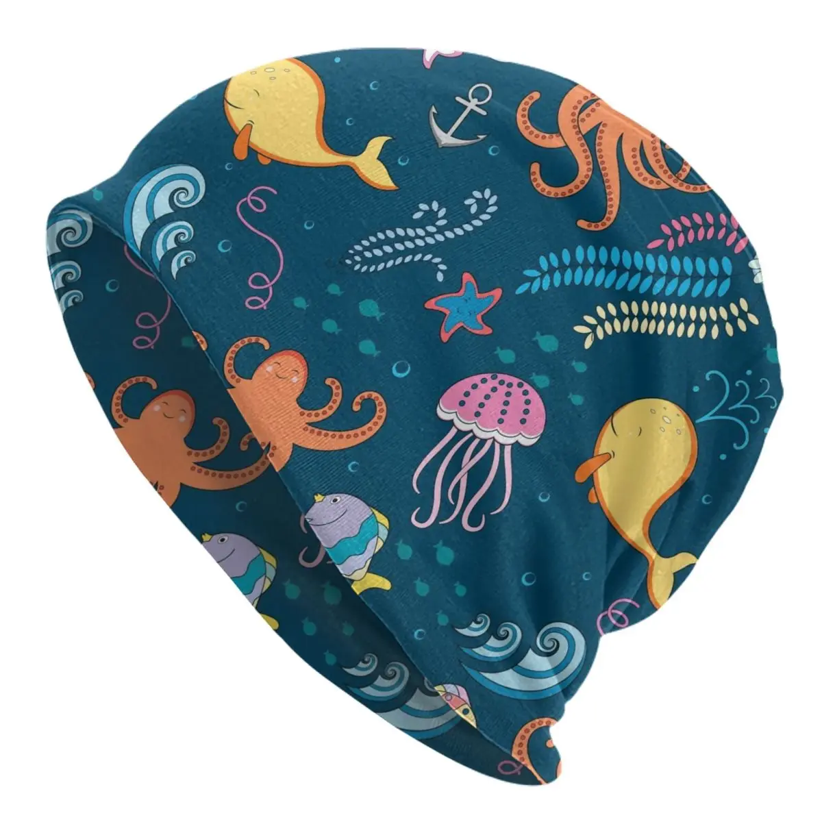 

Bonnet Hat Marine World Fish Octopus Jellyfish Starfish Anchor Seaweed Knitted Beanies Soft Turban Hat Hip Hop Beanie