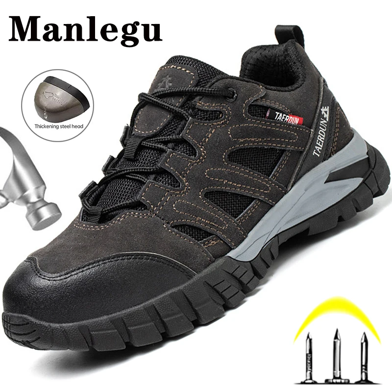 

Breathable Men Safety Shoes Male Industrial Construction Shoes Anti-Puncture Work Shoes Sneakers Anti-Slip Safety Work Boots Man