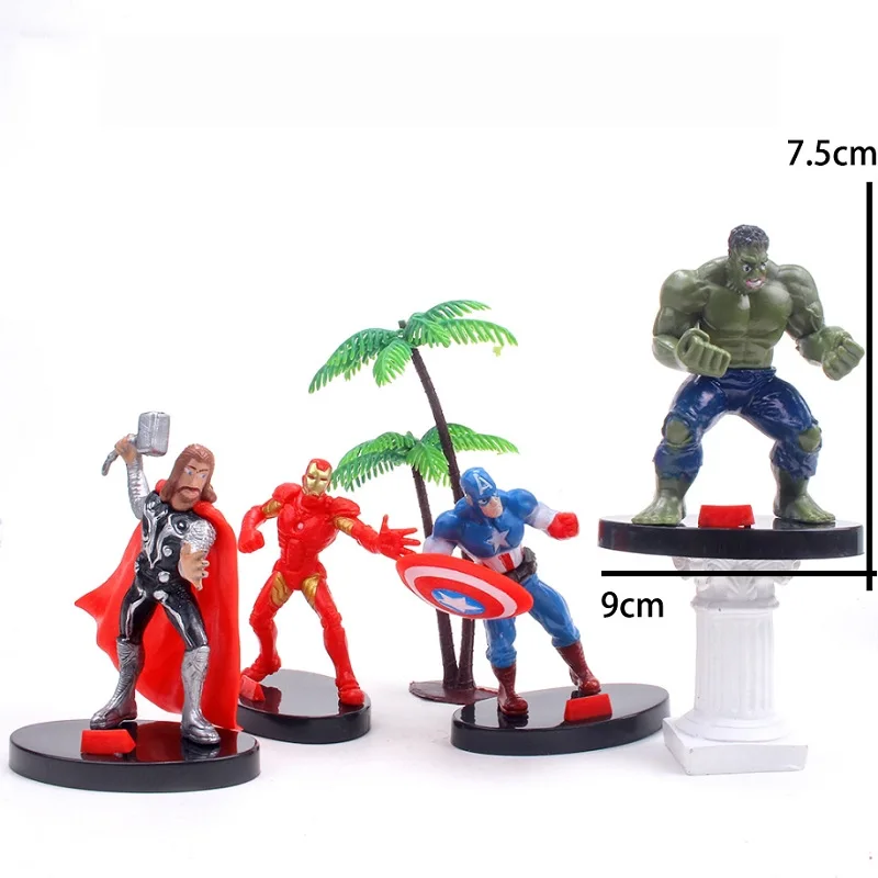 

7.5cm 4pcs/Lot The Avengers Super Heros Hulk Iron Man Captain America Thor PVC Action Figure Toys Collection Model Doll Gifts