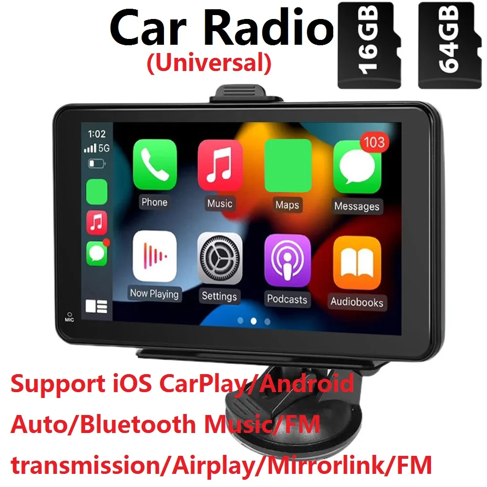

Беспроводная Автомагнитола Carplay Android, автомобильный радиоприемник HD 1024P с TF-картой, Автомобильная Мультимедийная аудиосистема с сенсорным экраном Mirrorlink 7 дюймов