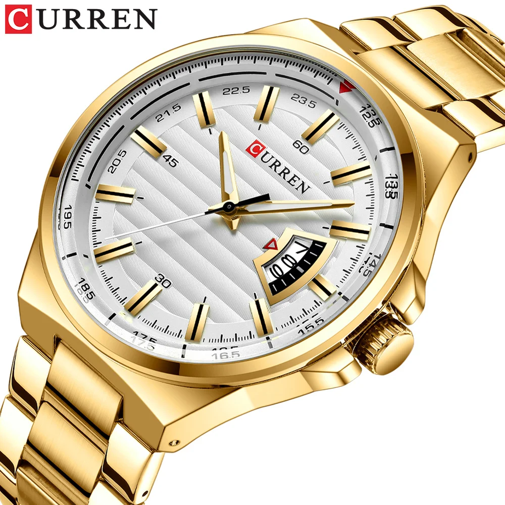 

Man Brand Luxury Watch Gold White Top Brand CURREN Watches Stainless Steel Quartz Wristwatch Auto Date Clock Male Relogio
