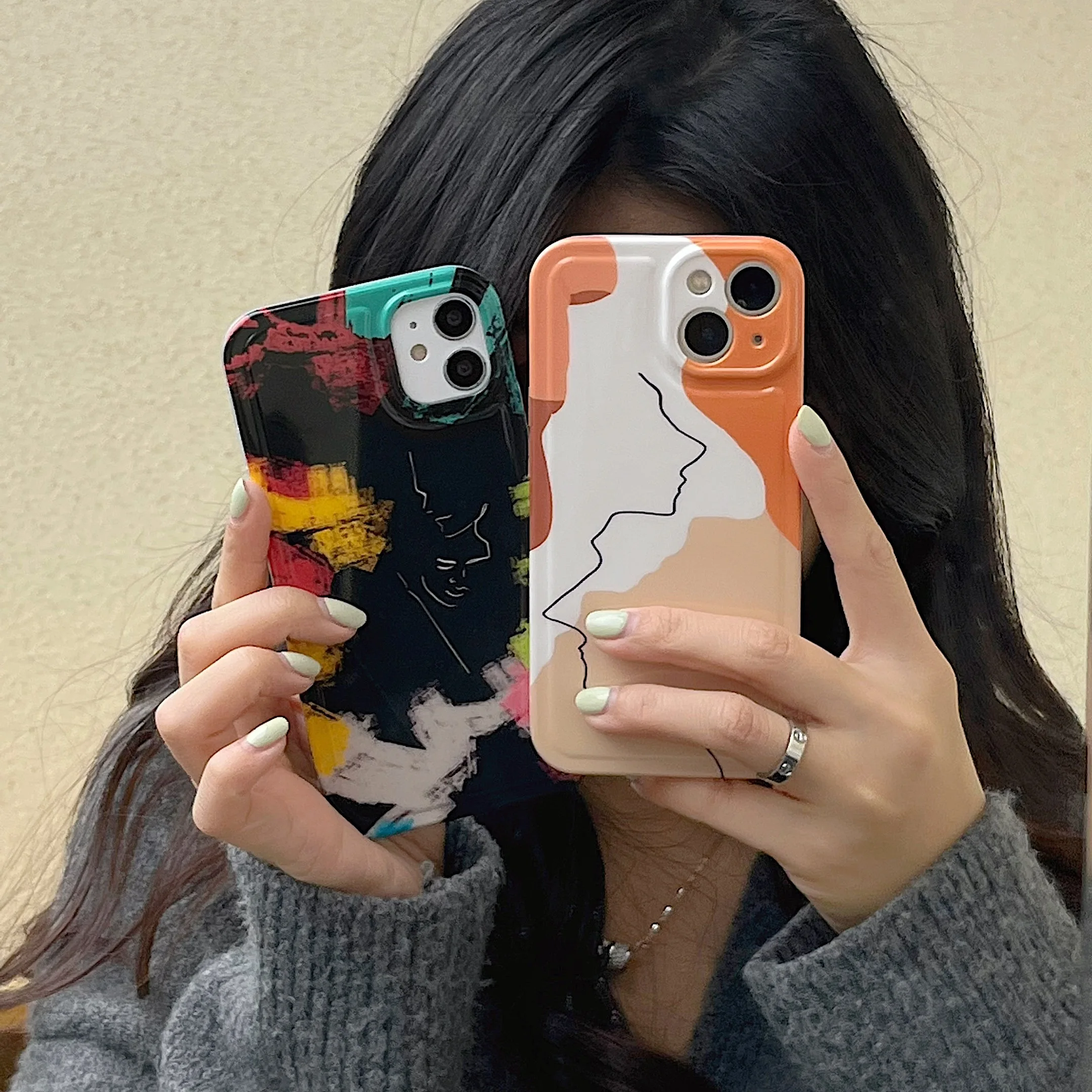 

ins Style simple figure line iPhone14promax phone case too blank iPhone13 orange fashion phone case 12Promax fashion Doodle mult