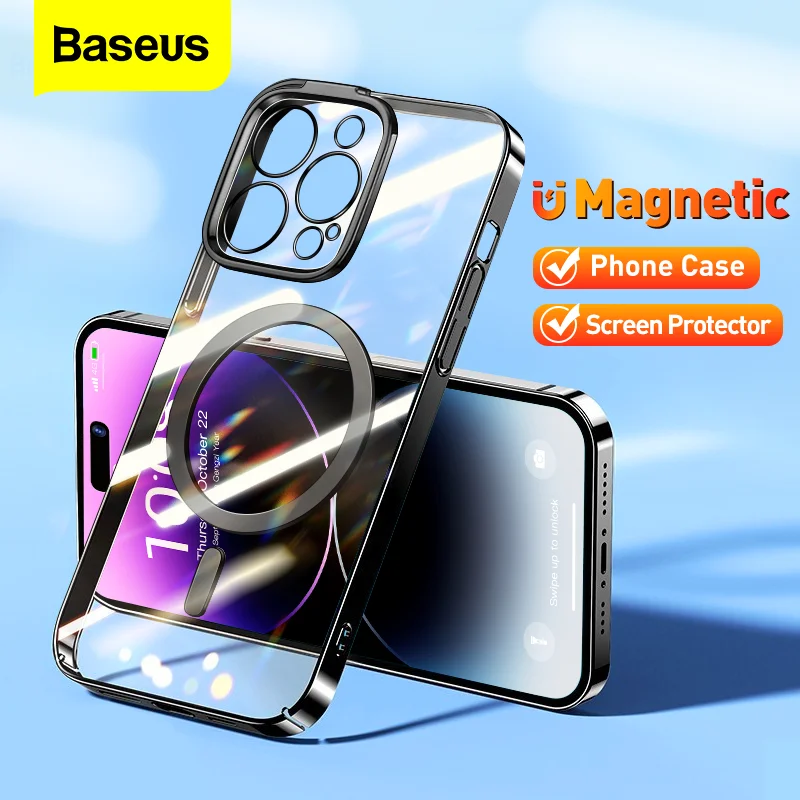 

Baseus Magnetic Plating Case For iPhone 14 Pro Max 2022 New Protective Phone Case Transparent Shockproof Magnet Back Cover Funda