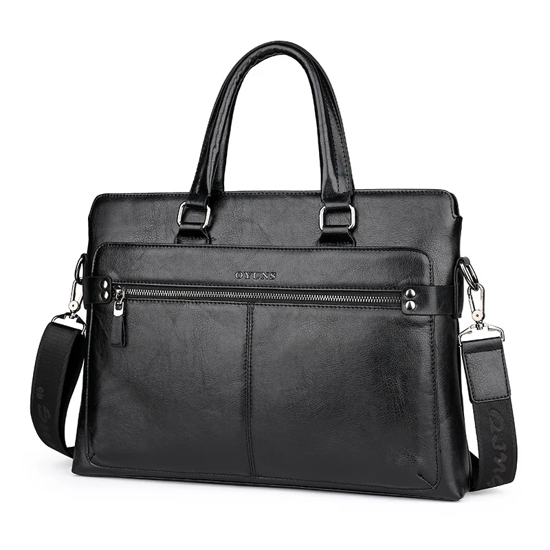 Men's Handbag Pu Leather Horizontal Business Briefcase Computer Bag Shoulder Diagonal Bag Leisure Travel Office Bag Documents