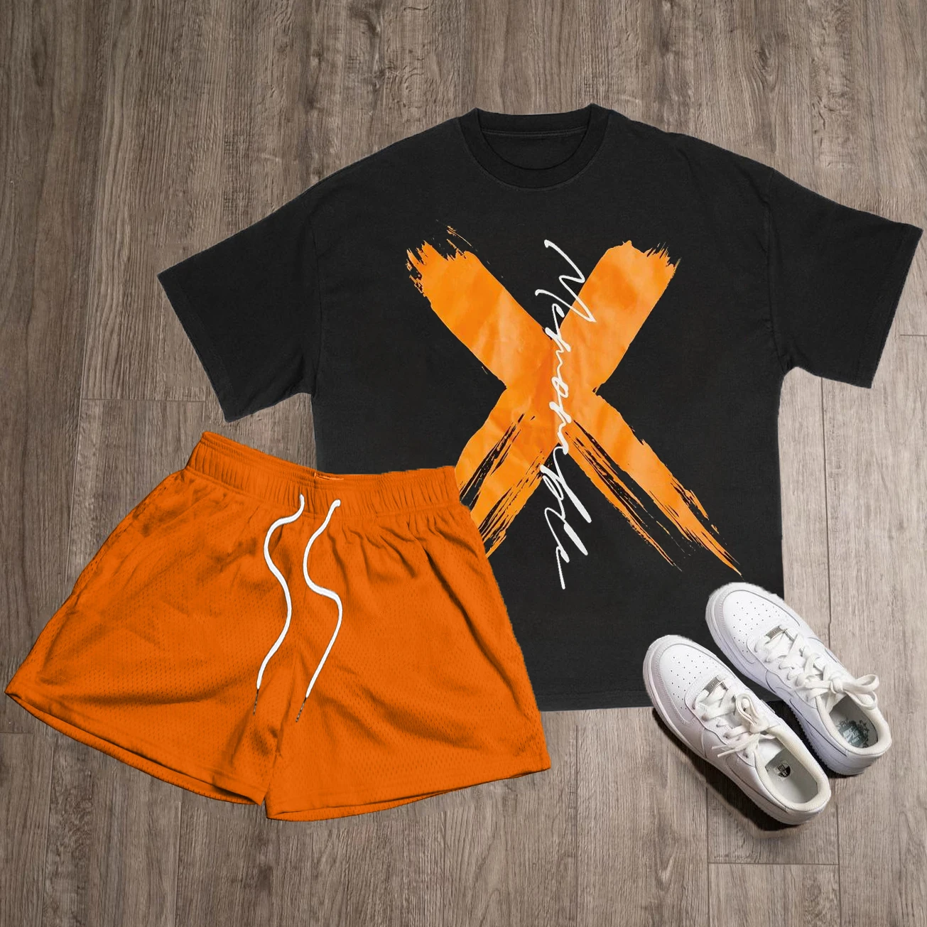 Men's Clothing Summer Print Street Daily Outdoor T-shirt Shorts Two-piece Beach Outfit Unisex Casual Loose Fitting 2023 New
