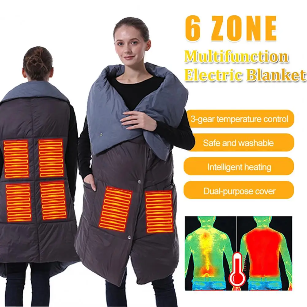 

6 Heating Areas Electric Blanket Wearable USB Heated Blanket Multifunction cushion blanket Vest Shawl Knee Pad For Home Outdoor