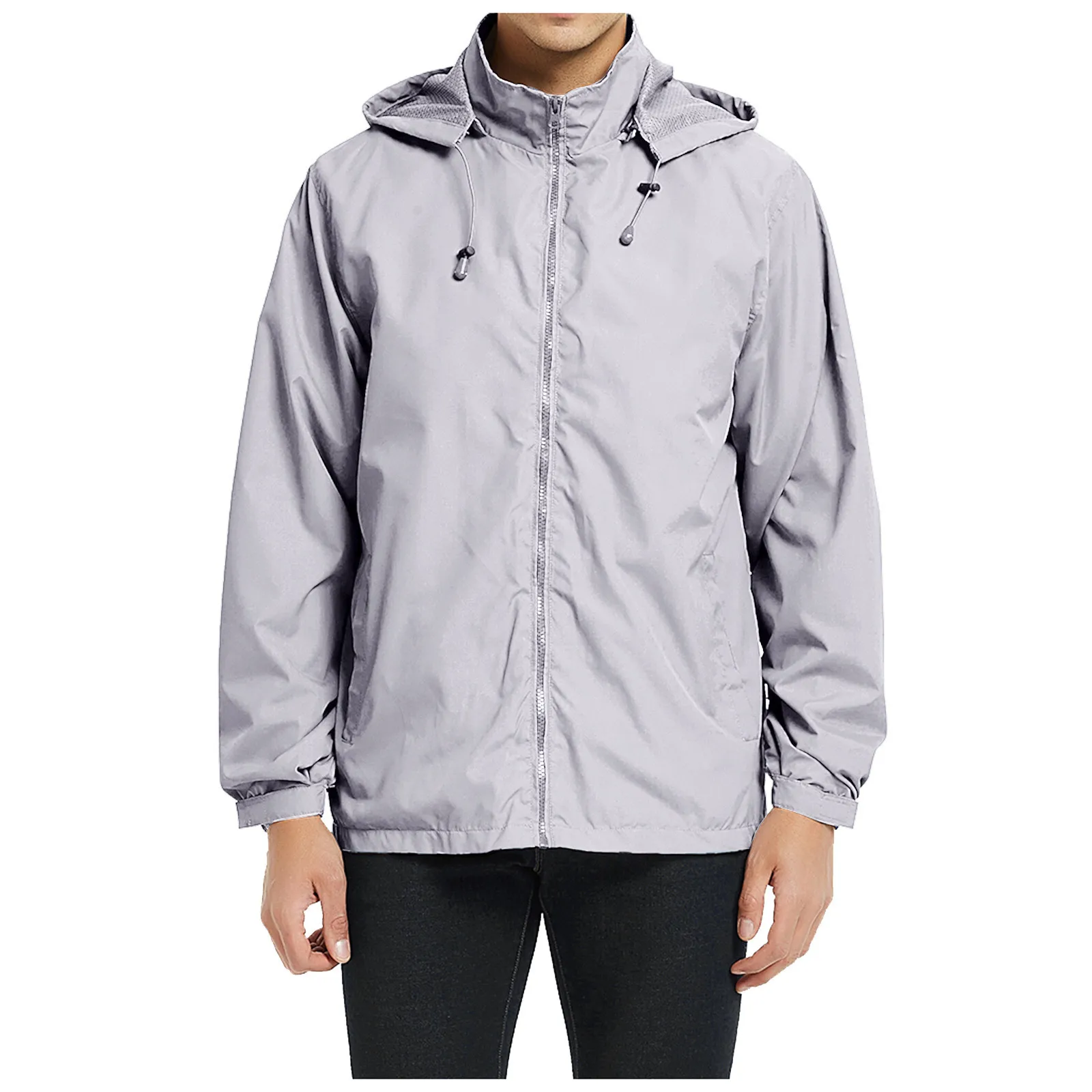 

Mens Autumn Fashion Casual Loose Solid Hooded Waterproof Breathable Flight Suit Jacket Thin Coat Top Blouse