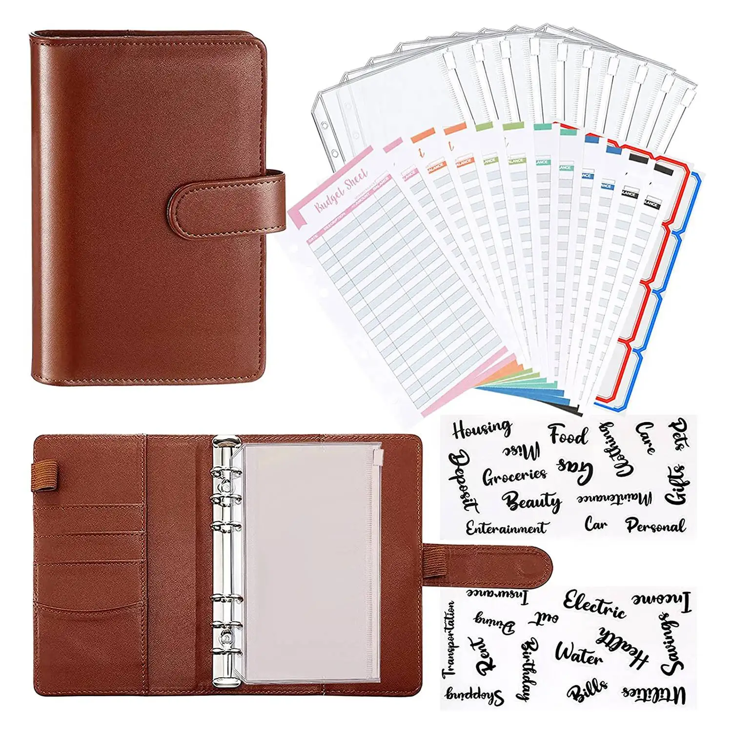 

Notebook Binder Budget Planner,A6 Cash Envelope System Binder with Binder Pockets,Expense Budget