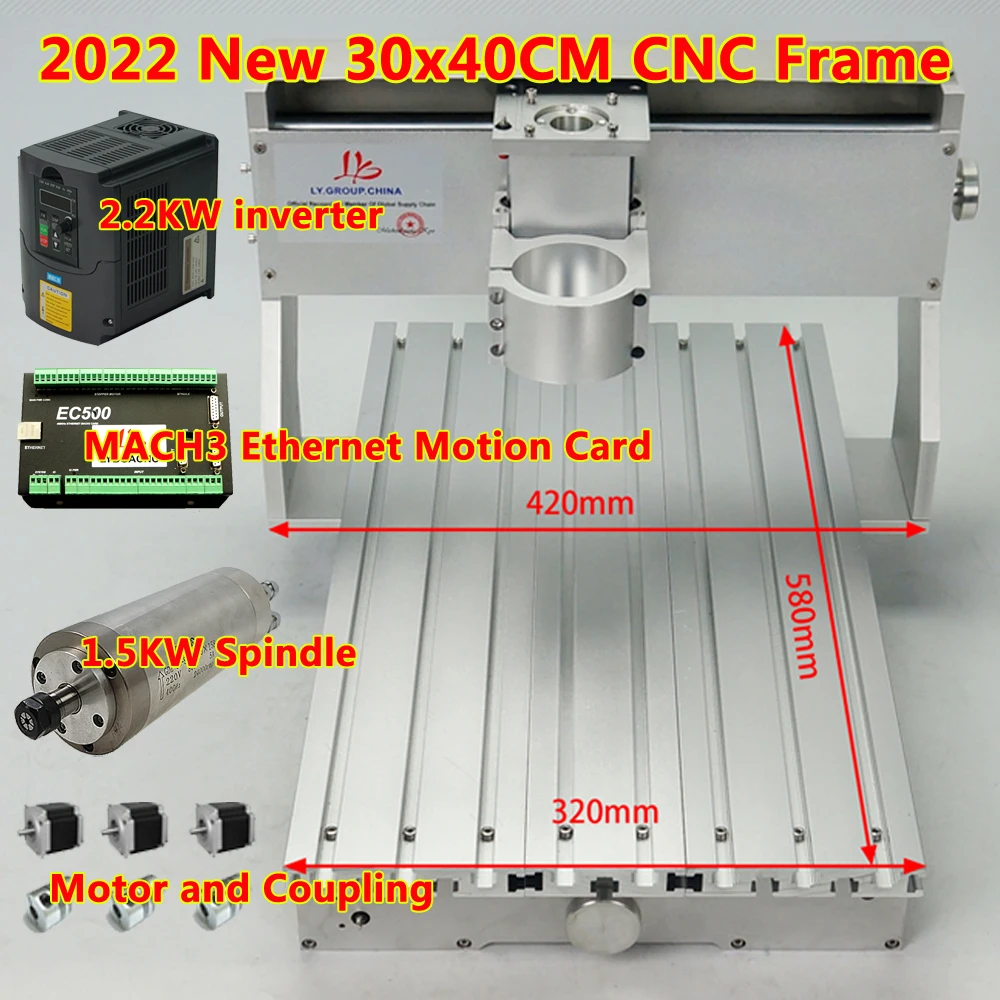 3040 Frame CNC Router Engraving Machine Rack with 1.5KW Spindle 2.2KW Inverter 3/4 Axis EC500 Driver Card 220V 30x40CM Framework