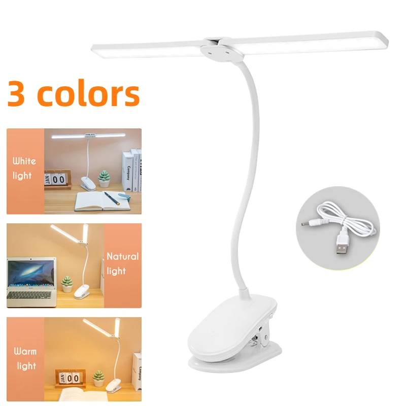 3 colors LED Eye Protection Book Night Light Adjustable USB Charge Clip-On Study Desk Lamp for Bedroom Reading 2000/4000mAh
