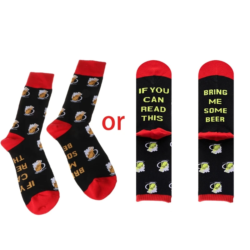 

Novelty Contrast Color Crew Socks If You Can Read This Funny Saying Bring Me Beer Wine Whisky Martini Letters Hosiery 37JB