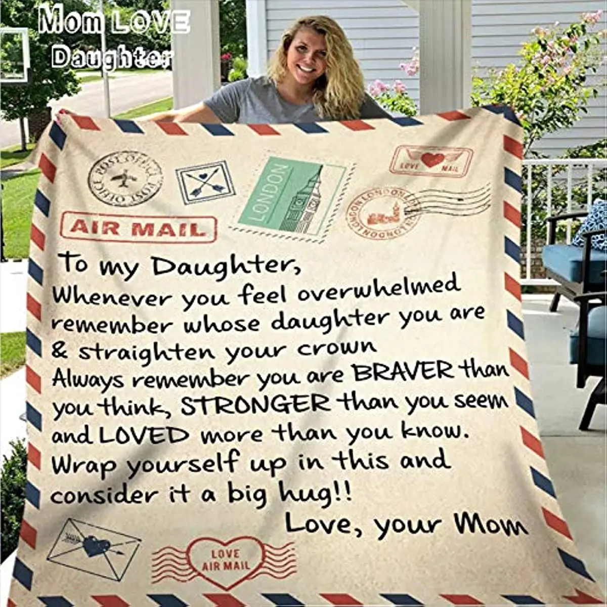 

to My Daughter Letter Printed Quilts Dad Mom for Daughter's Air Mail Blanket Positive Encourage and Love Daughter's