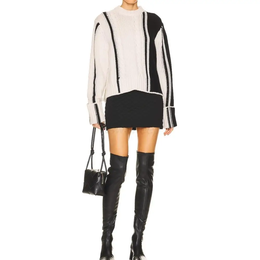 

Женский Зимний вязаный свитер с длинным рукавом и круглым вырезом