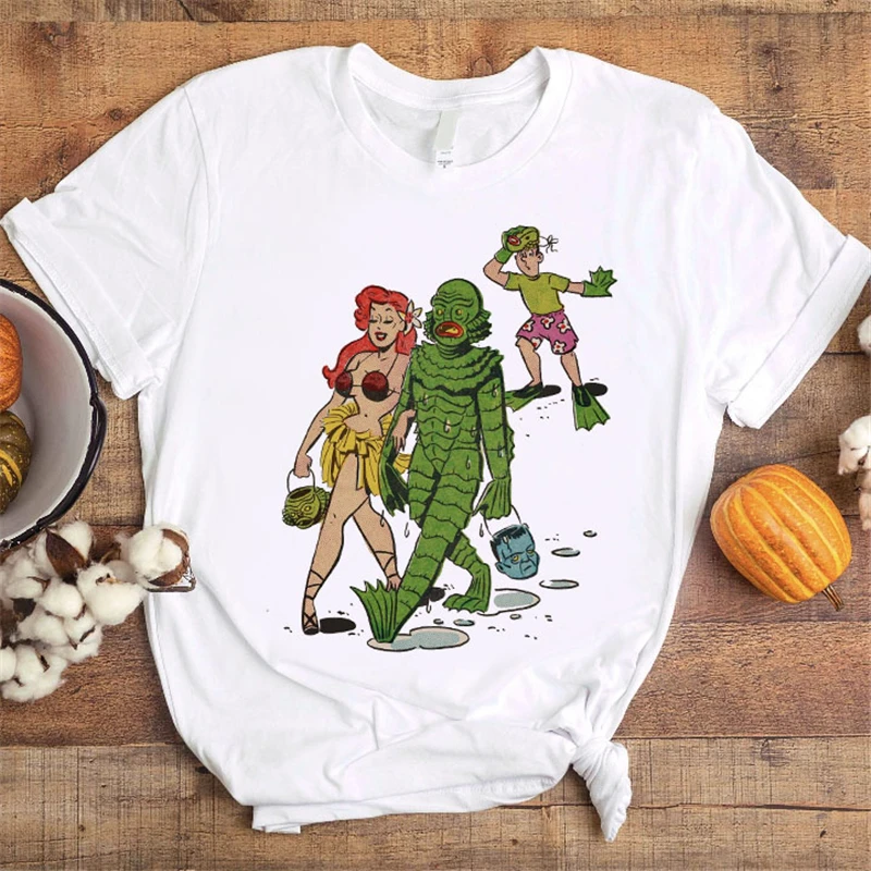 

2021 autumn and autumn cartoon funny pattern T-shirt women's spice pumpkin Halloween Thanksgiving cartoon print blouse T-shirt .