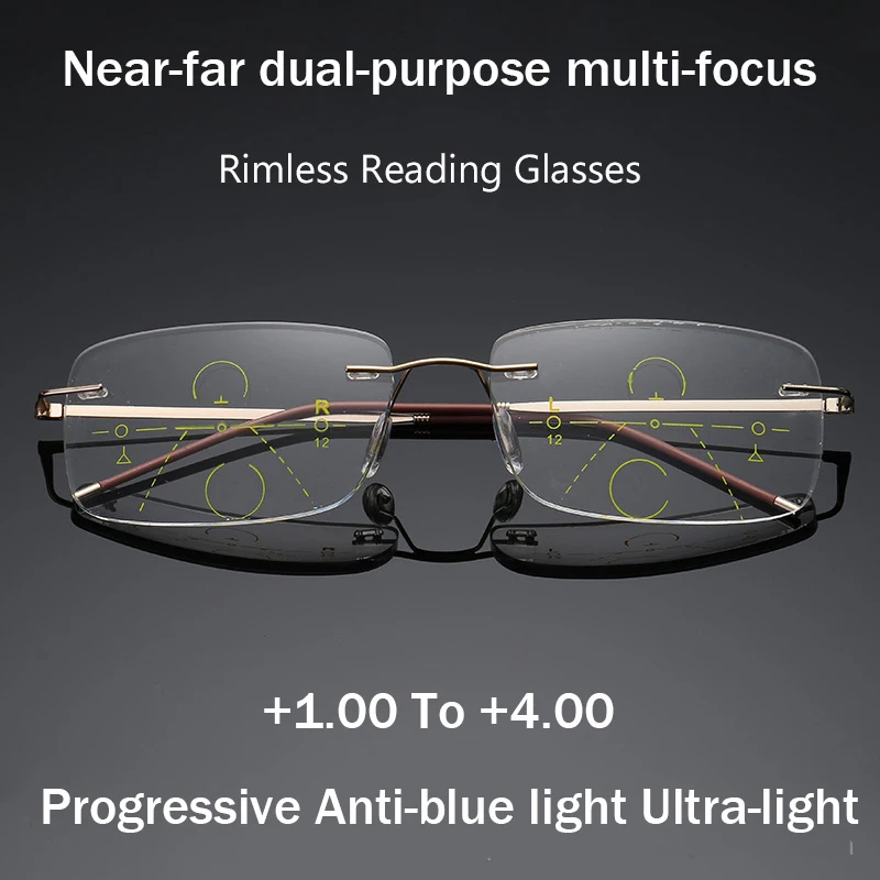 

WEARKAPER New Titanium Alloy Anti-Blu-ray Smart Progressive Reading Glasses Presbyopic Eyewear Multifocal Eyeglasses Diopter 1-3