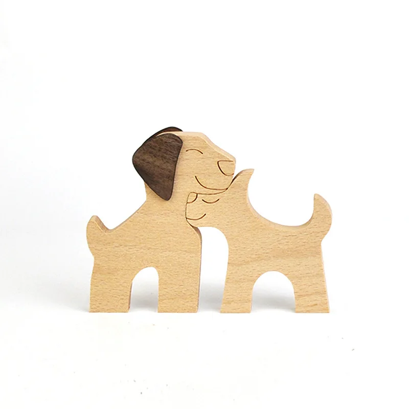 

Handmade Wood Dog Decor Sculptures Craft Creative Figurine Ornement Decoration For Bedroom Home Office Decors Pet Gift Natural
