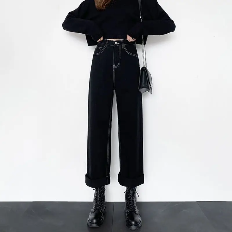 

Новинка весна-осень винтажные прямые брюки с высокой талией однотонные свободные универсальные широкие брюки Повседневная модная женская одежда